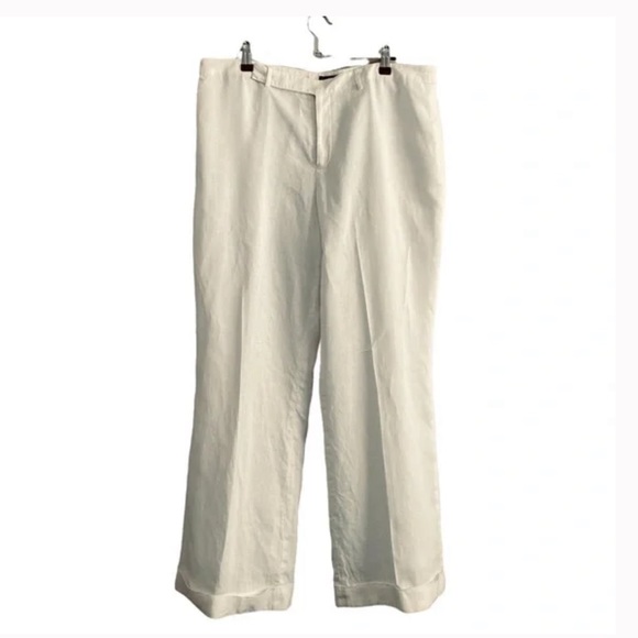 Nine West NWT Slouchy Cyndi white linen wide leg lagenlook trouser pant size 16 - Picture 3 of 16